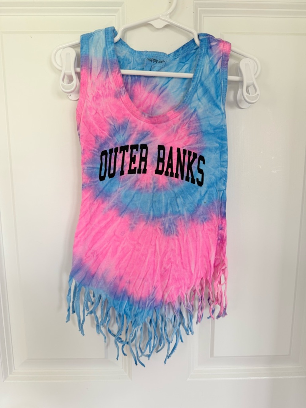Tie-Dye Fringe Outer Banks Tank Top - Pink & Blue - Size 4t